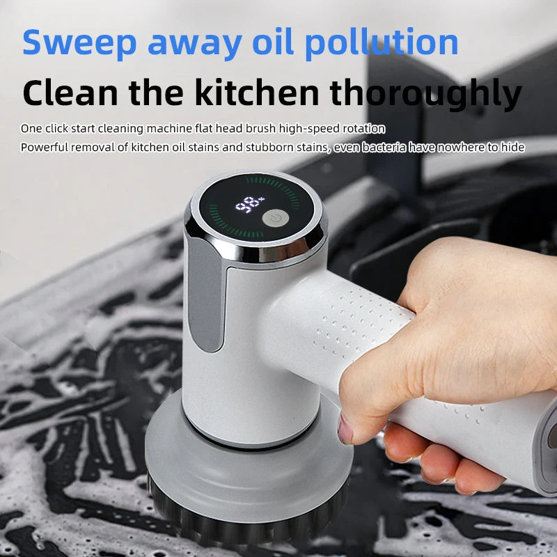 Electric Cleaning Brush 4 in 1 Cordless Spin Scrubber Waterproof Rechargeable - White