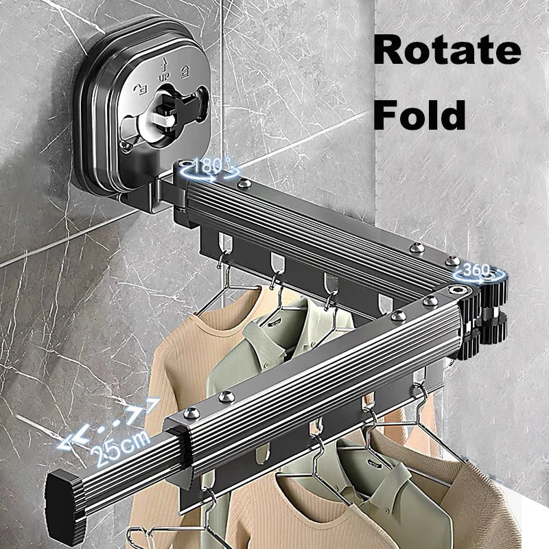 Retractable Clothes Drying Rack Wall Mounted Collapsible Laundry Hanger Rack Two-Fold Gray