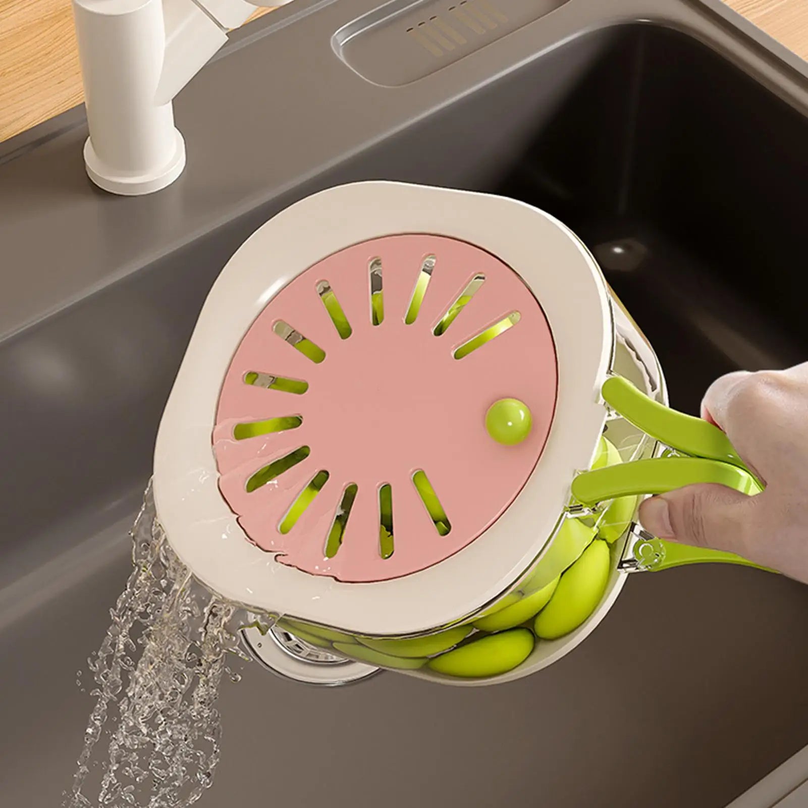 Fruit Washing Bowl 16cm Foldable Handle Drain Basket with Strainer Fresh Food Storage Container
