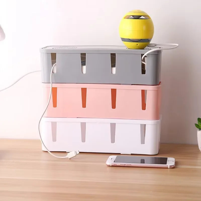 Desktop Cable Organizer Box Power Strip Storage Container – Pink
