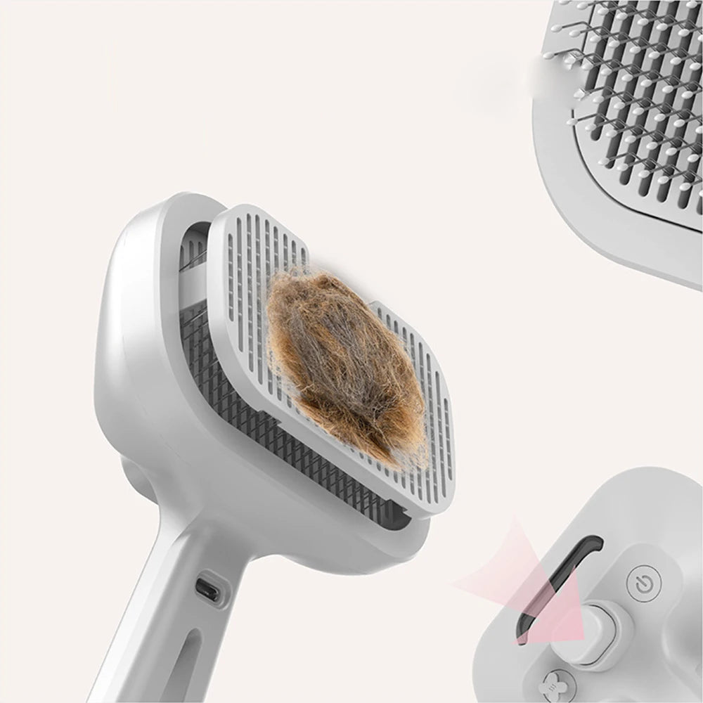 Pet Mist Brush Rechargeable Self-Cleaning Grooming Comb Dogs and Cats - Pink
