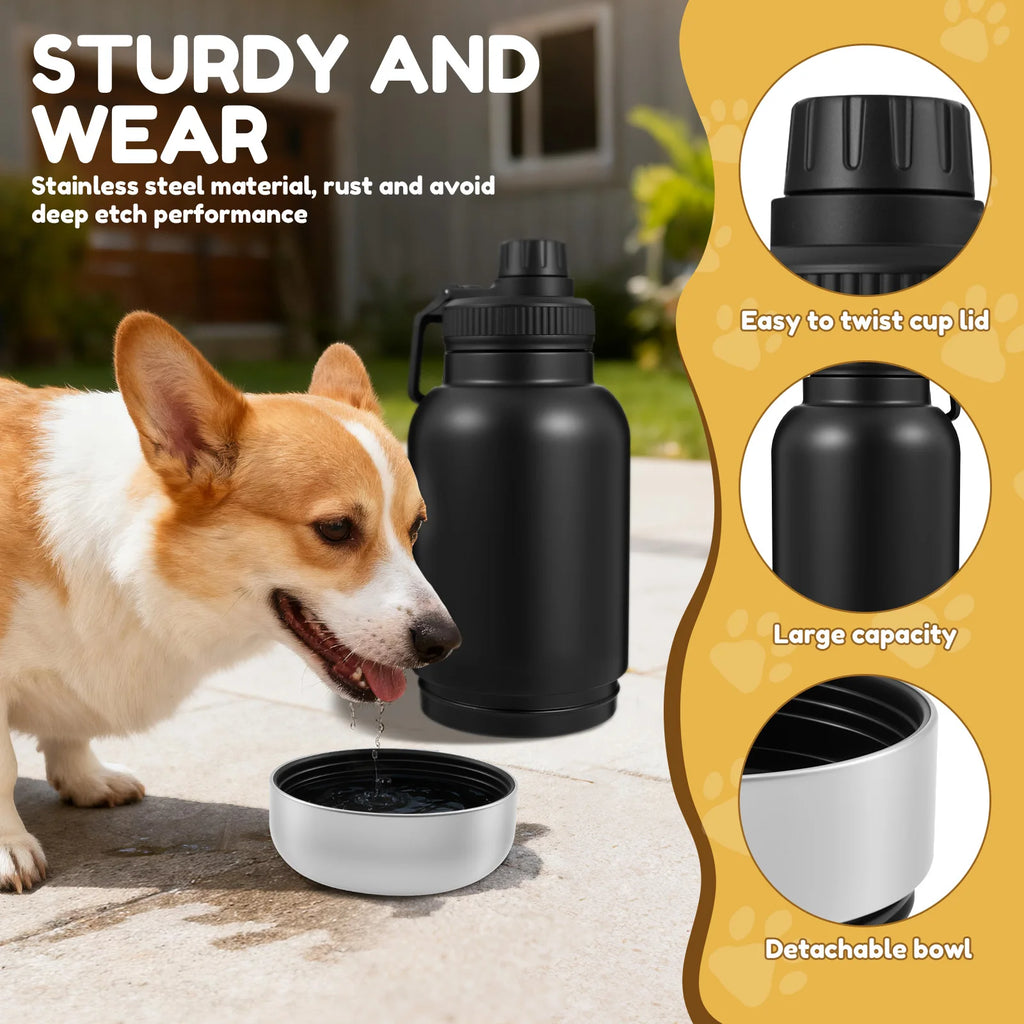 Dog Water Bottle 3-in-1 Stainless Steel Leakproof Travel Bottle with Detachable Bowls