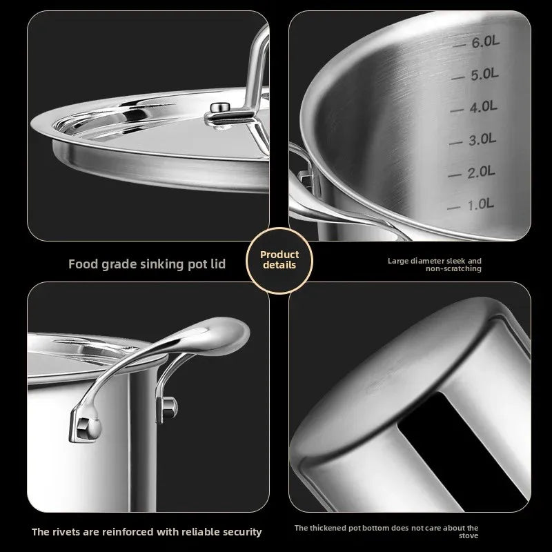 Soup Pot 22cm Stainless Steel Thickened Cooking Pot Induction Compatible