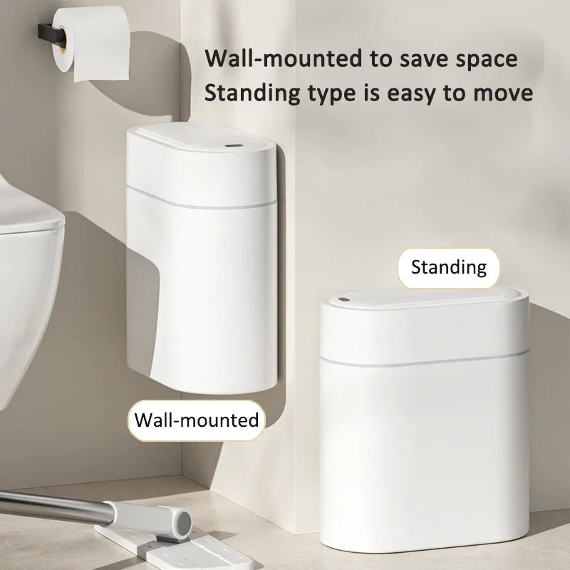 Sensor Trash Can Wall Mount Slim Design Automatic Lid Narrow Waste Bin 9L