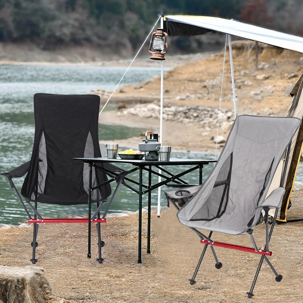 Camping Chair 1.7kg Lightweight Foldable Outdoor Chair with Armrest Carry Bag – Gray