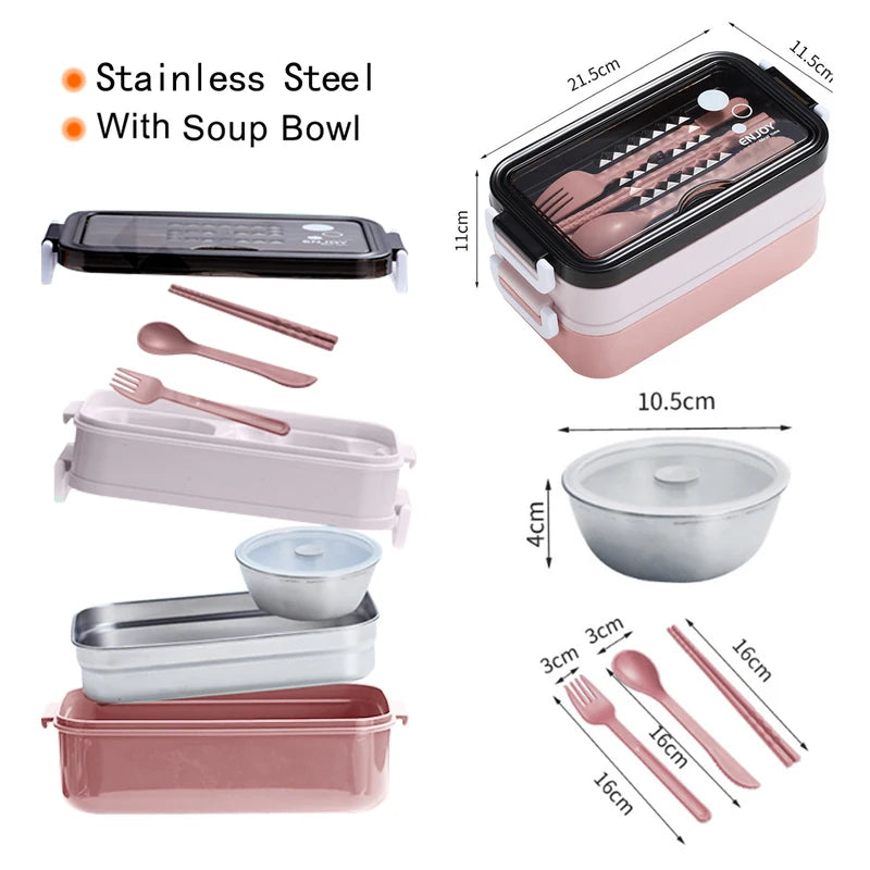 Lunch Box 3 Compartment Stainless Steel Leak Resistant Food Container Microwave Compatible – Pink