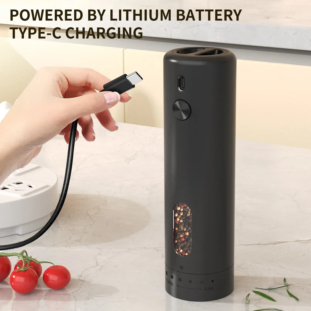 Electric Pepper Mill USB Rechargeable Adjustable Coarseness Automatic Salt and Pepper Dispenser