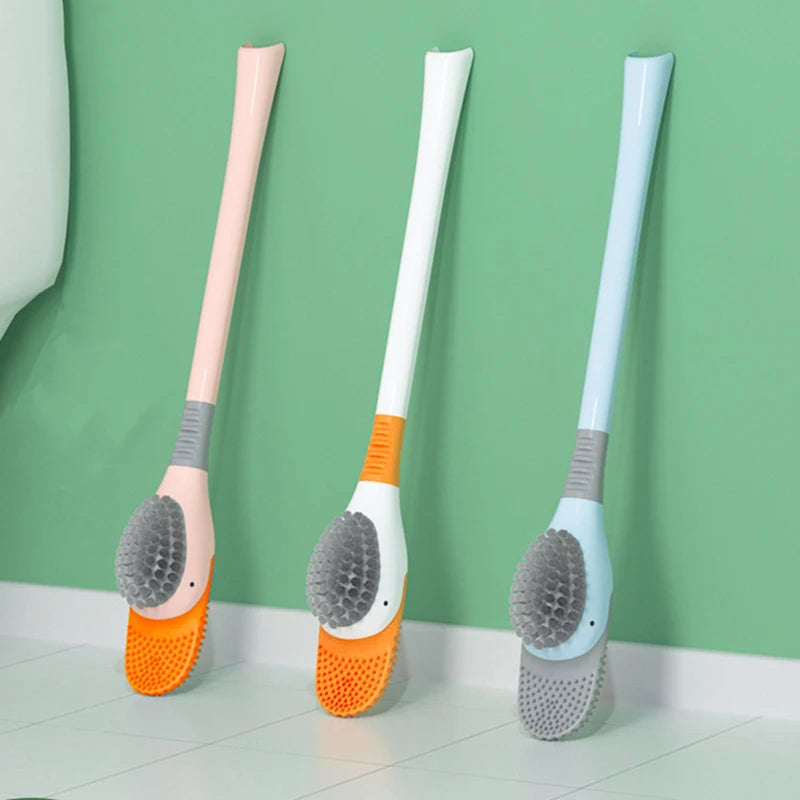 Silicone Toilet Brush Wall Mounted Flexible Deep Cleaning Toilet Brush with Holder – Blue