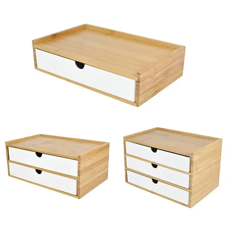 Storage Box Bamboo Desktop Organizer 3 Layer Drawer Design