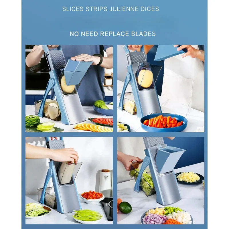 Multifunctional Vegetable Chopper Adjustable Food Slicer Julienne Dicer French Fry Cutter - Blue