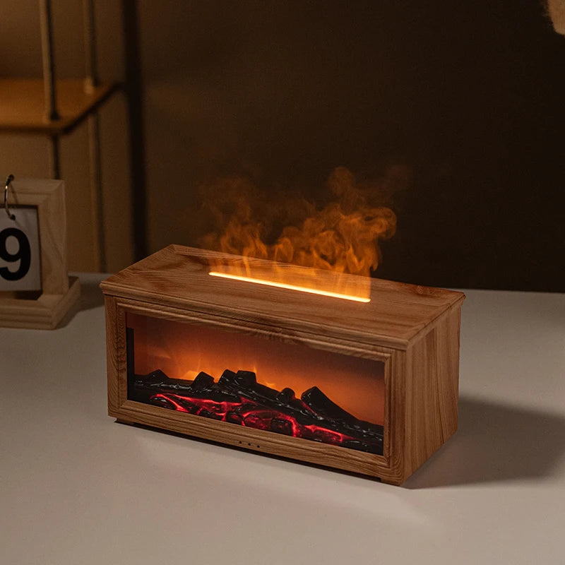 Flame Aroma Diffuser 7 Colour LED Essential Oil Humidifier Fireplace Mist Machine – Light Wood