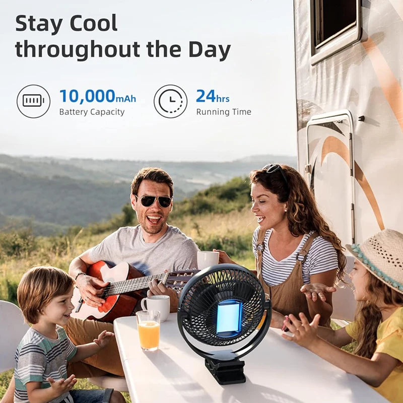 Clip Fan Portable Rechargeable 8 Inch USB Cooling Fan 10000mAh Strong Wind - Black