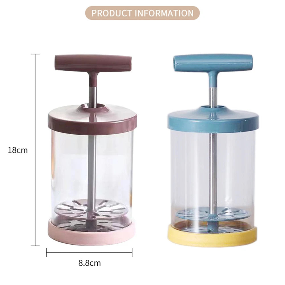 Manual Milk Frother 400ml Hand Pump Cream Whipper Coffee Foam Maker with Stainless Steel Mesh – Blue