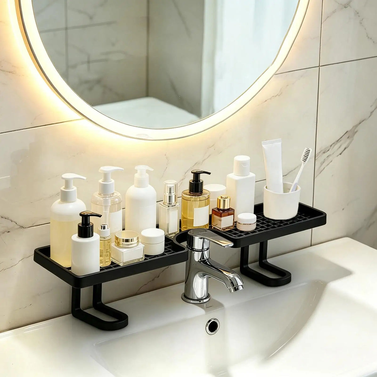 Over Sink Bathroom Shelf 50cm No-Drill U-Shaped Faucet Storage Rack – White