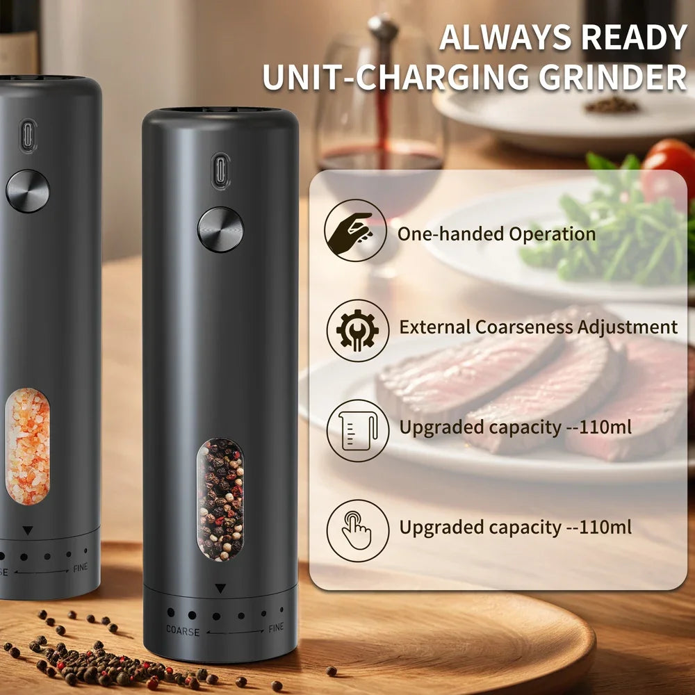 Electric Pepper Mill USB Rechargeable Adjustable Coarseness Automatic Salt and Pepper Dispenser