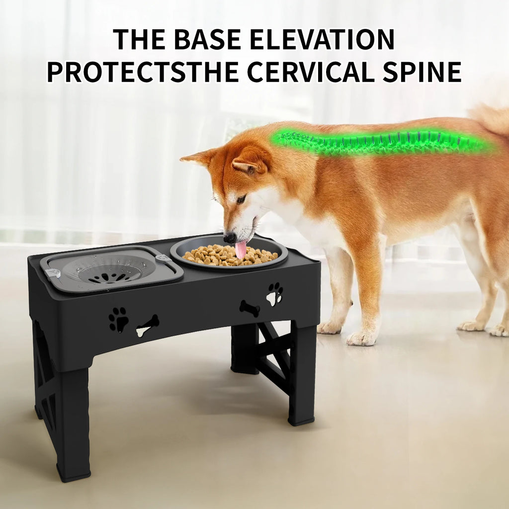 Pet Feeder Foldable Double Bowl with 5 Adjustable Heights