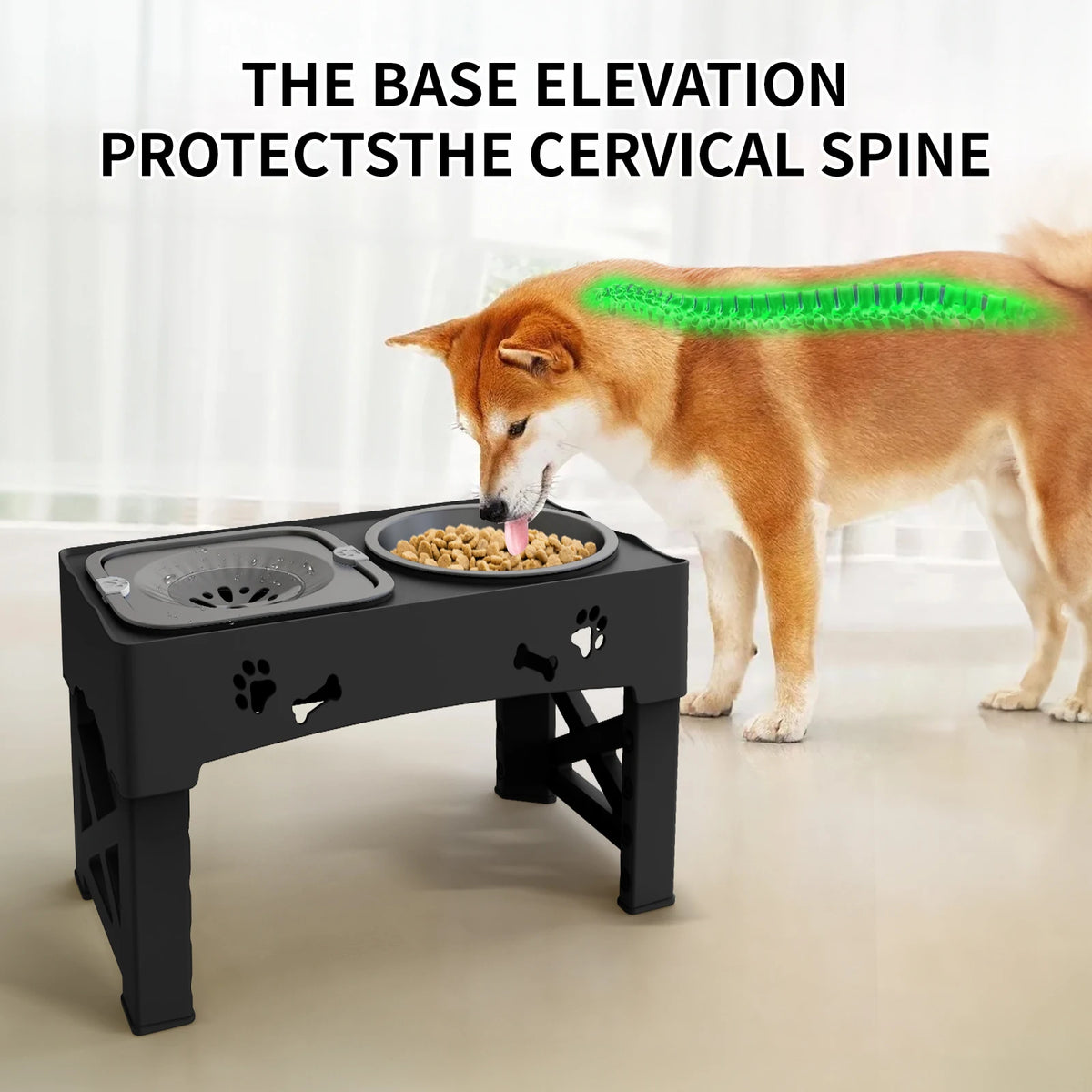 Pet Feeder Foldable Double Bowl with 5 Adjustable Heights