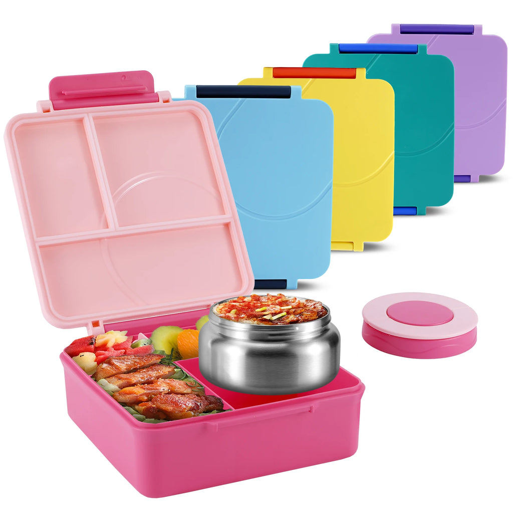 Lunch Box 1.6L 4 Compartment Bento with Insulated Soup Container - Purple