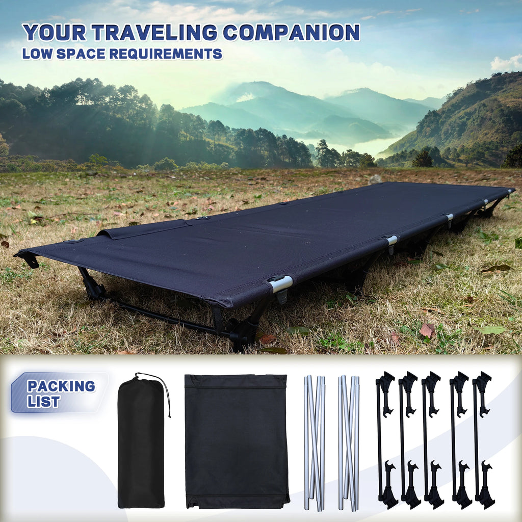Camping Cot 190cm Portable Folding Bed Ultralight Compact Tent Bed – Black