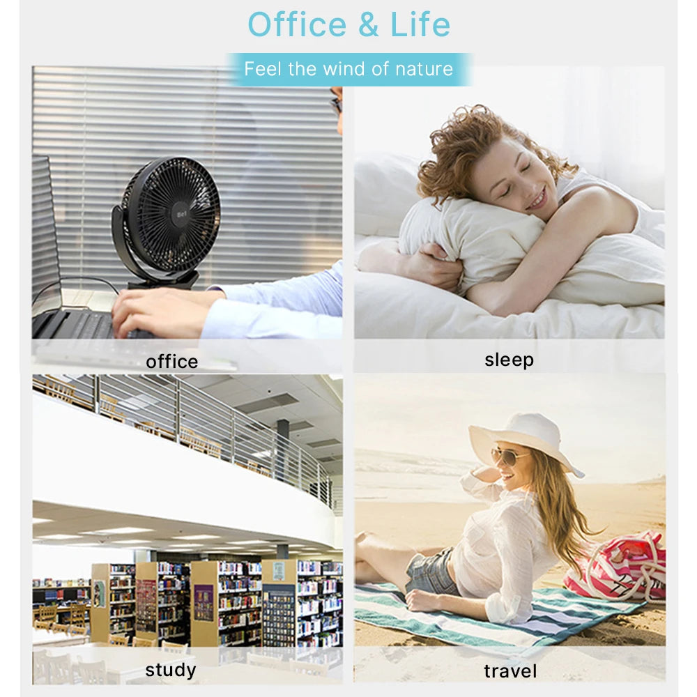 Rechargeable Clip Fan 5 Inch 5000mAh 4 Speed Portable Desk Fan USB-C - White