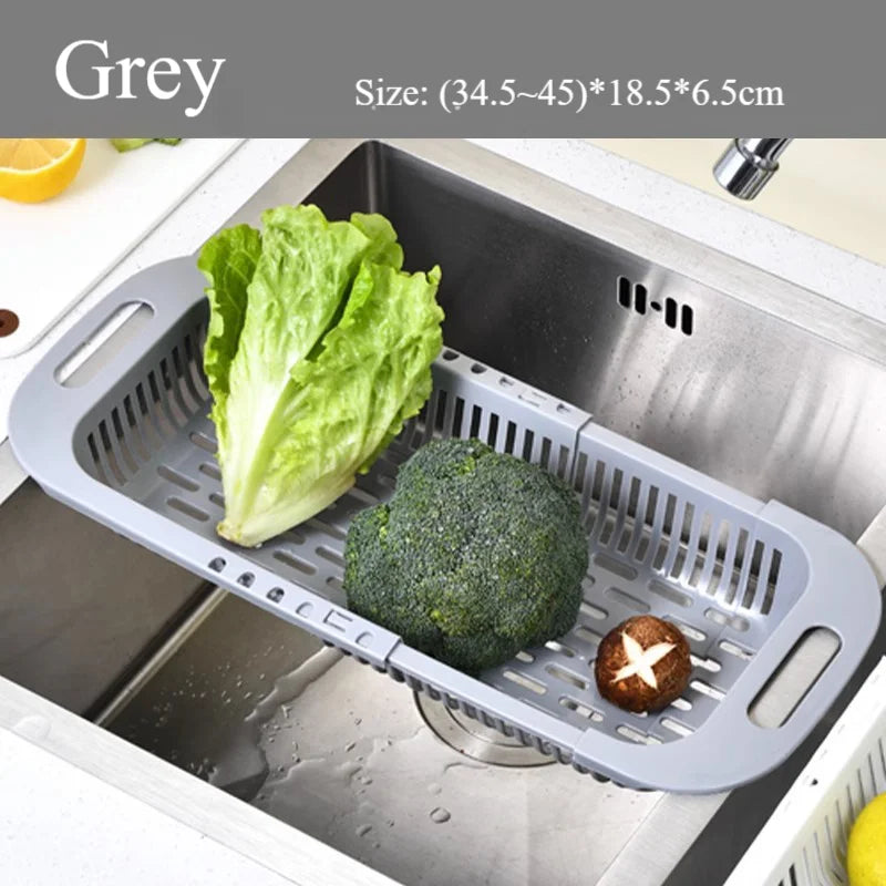 Retractable Sink Colander Adjustable Fruit Vegetable Drain Basket Kitchen Strainer – Grey