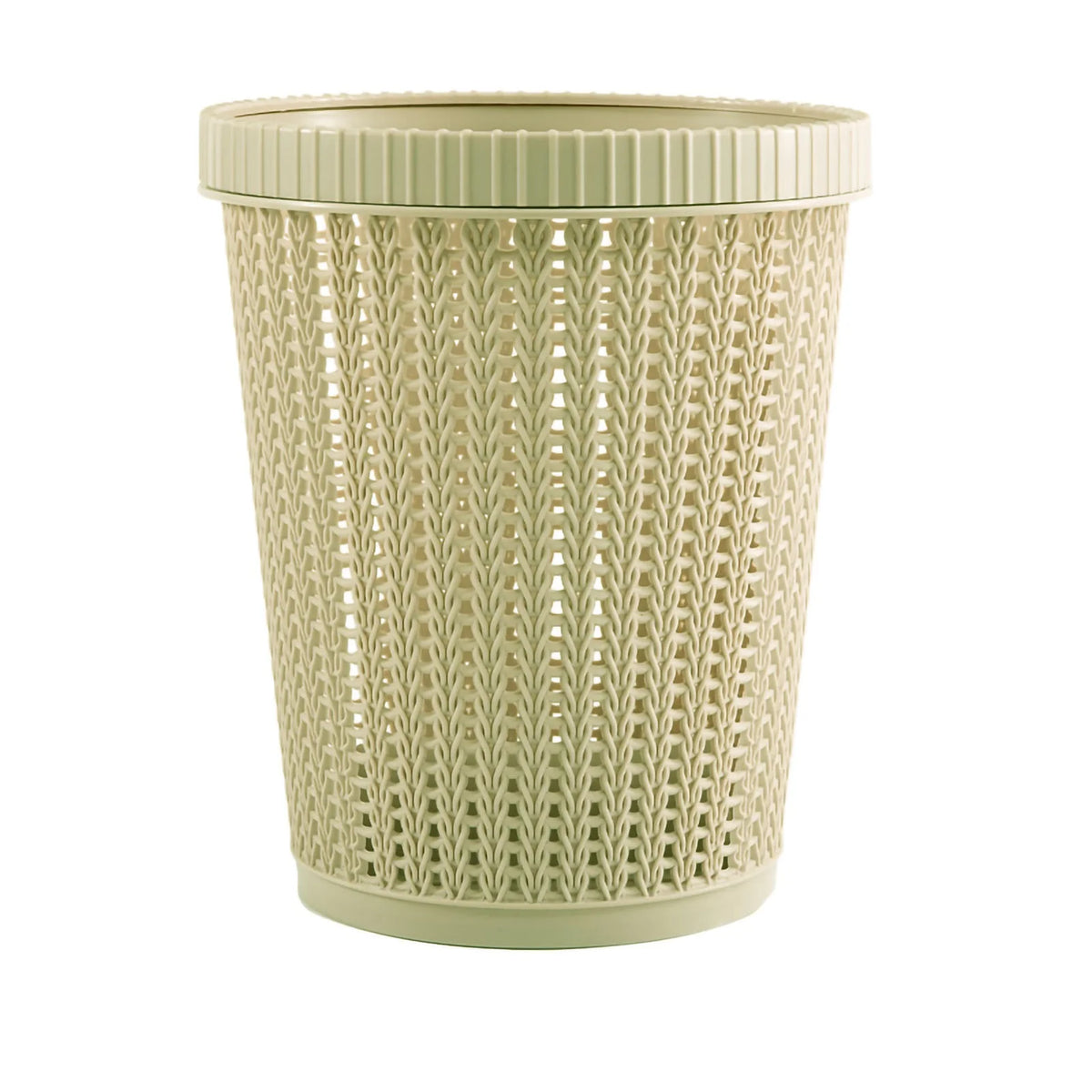 Rubbish Bin Round Rattan-Look Plastic Waste Basket with Built-In Bag Box - Green
