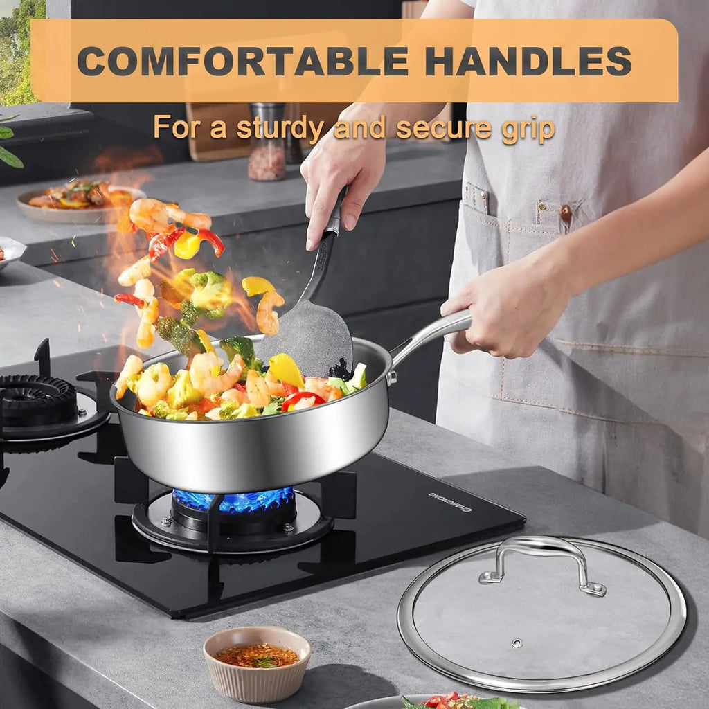 Frying Pan 20 cm 316 Stainless Steel Ceramic Coated Deep Pan Induction - Silver