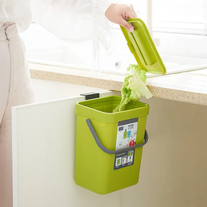 Kitchen Food Waste Bin with Lid Small Benchtop Compost Container - Green