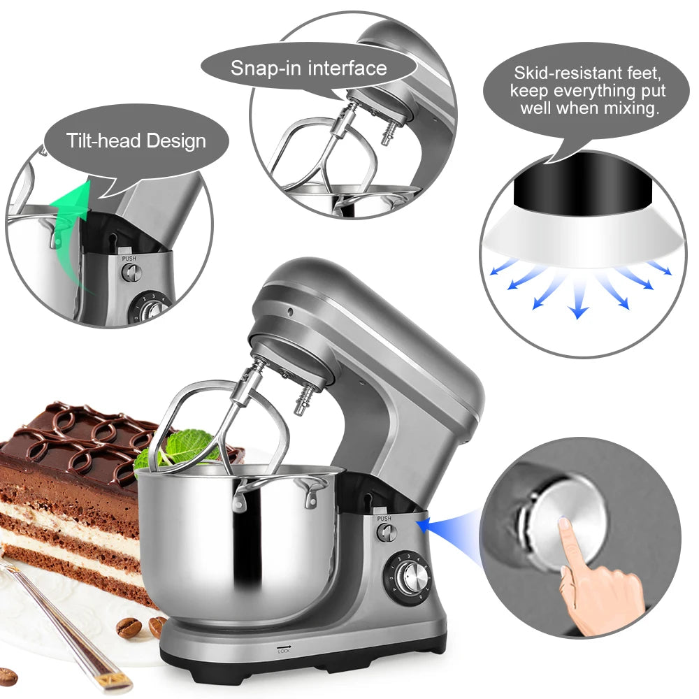 Stand Mixer 11L 2000W Planetary Dough Mixer 8 Speed Stainless Steel Bowl - Grey