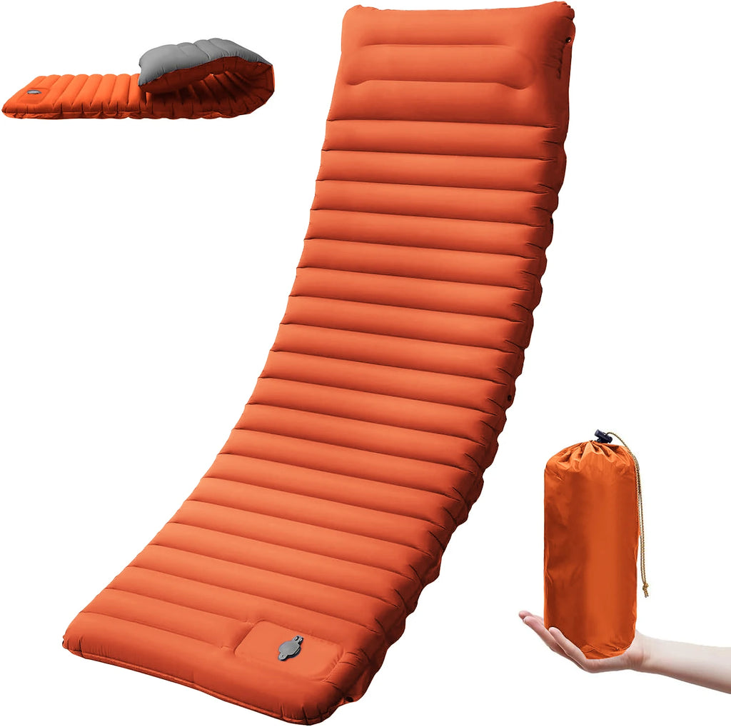Camping Sleeping Pad Inflatable Mattress Extra Thick 4 Inch Ultralight Foldable Hiking Bed - Orange