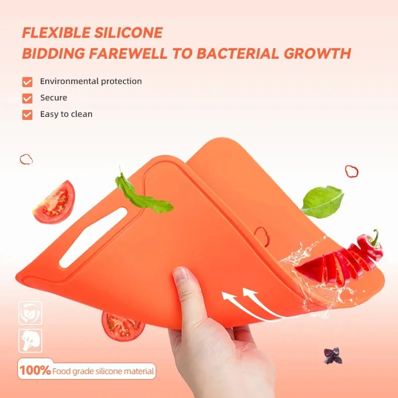 Food Grade Silicone Cutting Board Non Slip Kitchen Chopping Board for Meat Vegetables and Fruits Dishwasher Safe – Orange