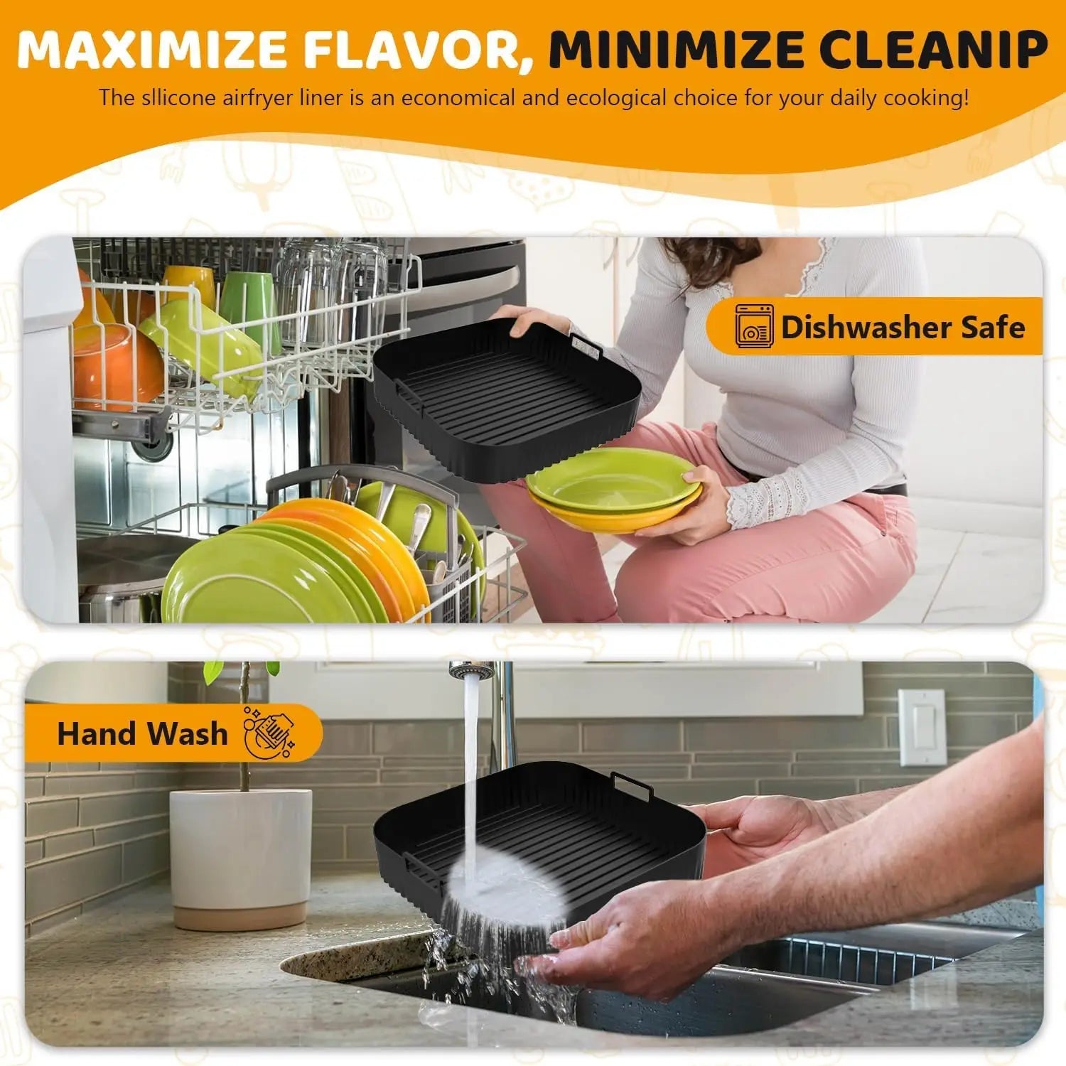 Reusable Non-Stick 26cm Air Fryer Silicone Liner Easy Clean Baking Tray for Easy Fry XL – Black