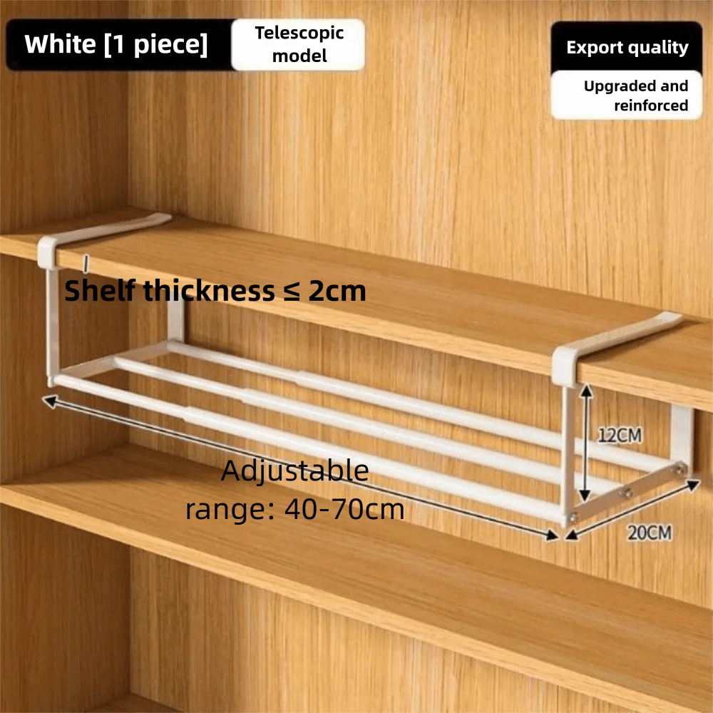 Expandable Under Shelf Shoe Rack Adjustable Hanging Shoe Organizer for Cabinet Closet and Entryway – White