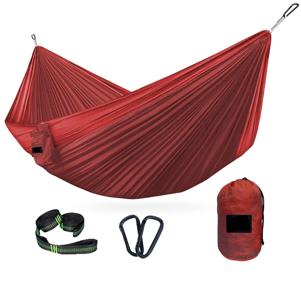 Camping Hammock Portable Parachute Nylon Outdoor Hanging Hammock - Red