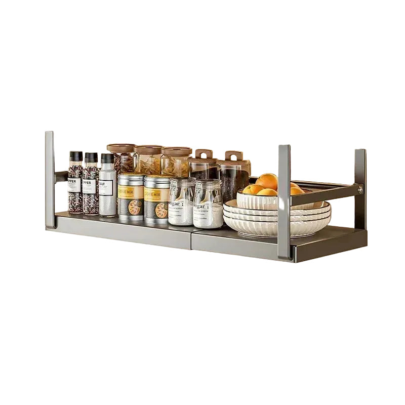 Stainless Steel Shelves Adjustable Spice Stand – Metal Expansion Cabinet Rack – Kitchen Hanging Seasoning Organizer – Black