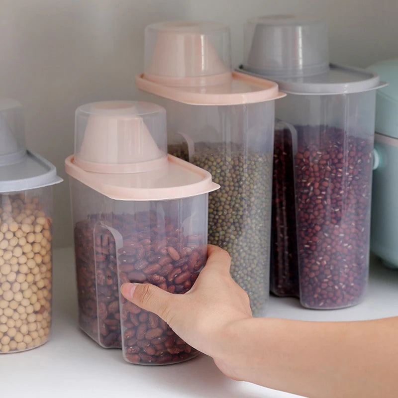 Rice Storage Container 2.5L Airtight Dry Food Box with Measuring Cup - Green