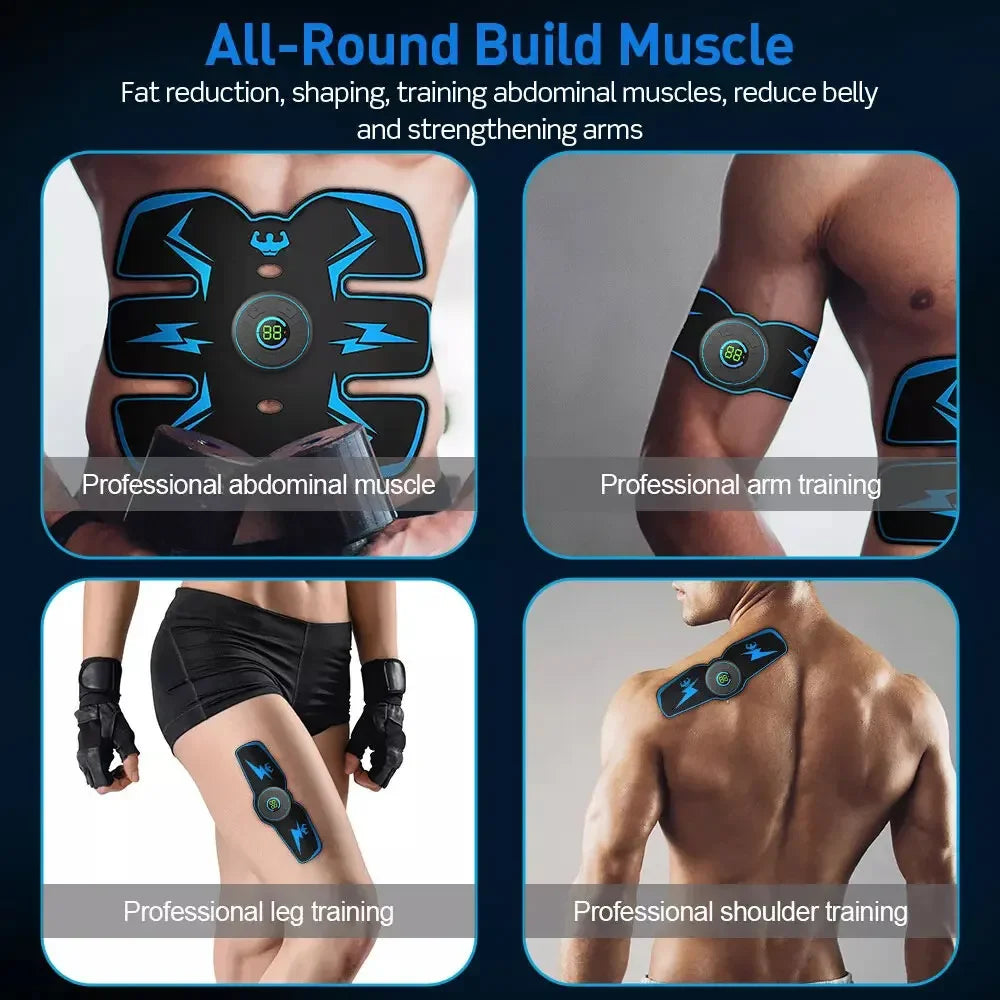 EMS Muscle Stimulator Wireless Abdominal Trainer Rechargeable Fitness Toning Device - Blue