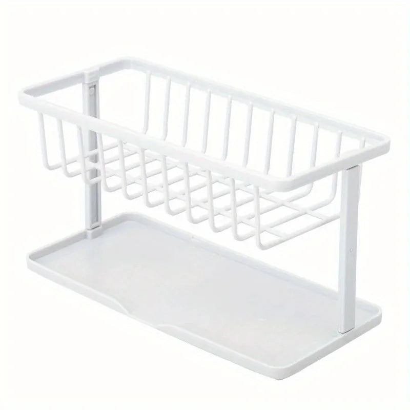 Sink Drain Rack Soap Sponge Storage Organizer ABS Kitchen Bathroom Shelf - White