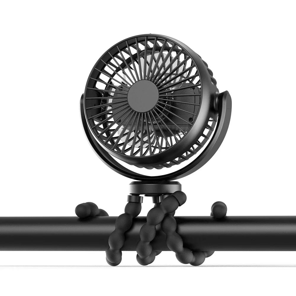 Rechargeable Tripod Fan 5000mAh Portable 3 Speed Desk Fan USB-C Cordless - Black