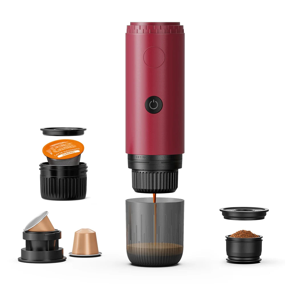Portable Espresso Coffee Maker 3 in 1 Wireless Capsule Powder Machine 80ml - Rose Pink