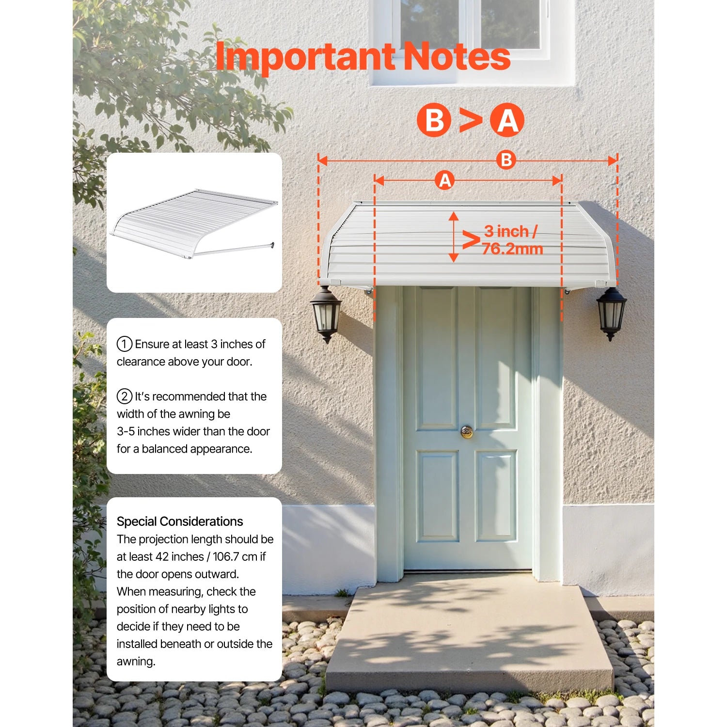 Aluminum Door Awning 40x42 Inch Exterior Canopy for Rain Sun Protection - 42x40x20 Inch