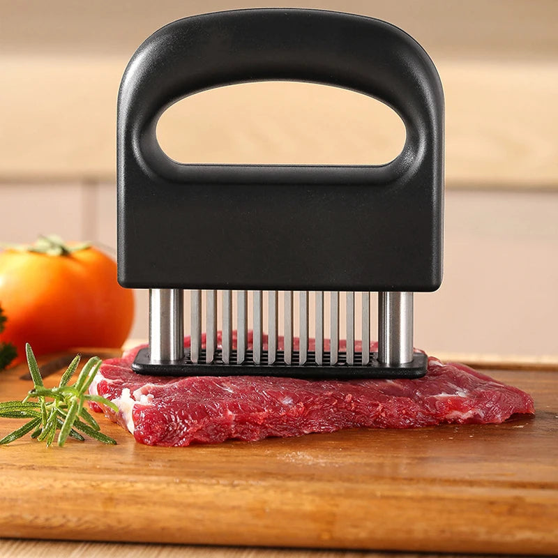 48-Blade Stainless Steel Meat Tenderizer Needle Tool Manual Steak Pounder – Black