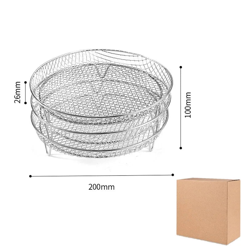 Air Fryer Rack Set 3 Tier Stackable 304 Stainless Steel Dehydrator Grill Basket Round