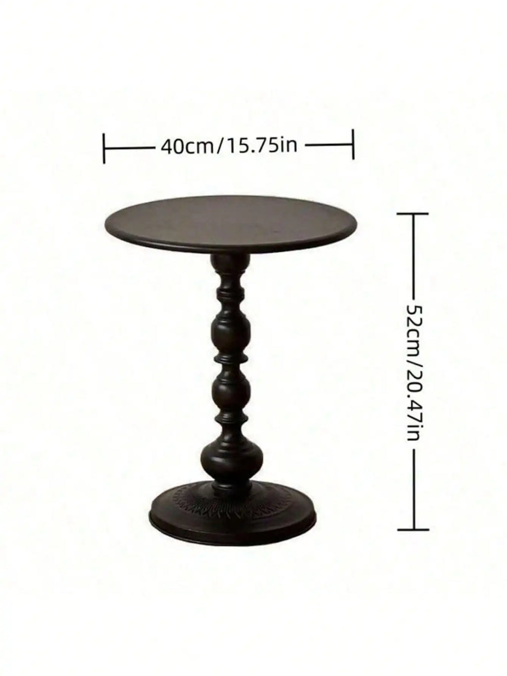 Round Metal Side Table 40cm Vintage Pedestal Coffee Accent Table Living Room – Black