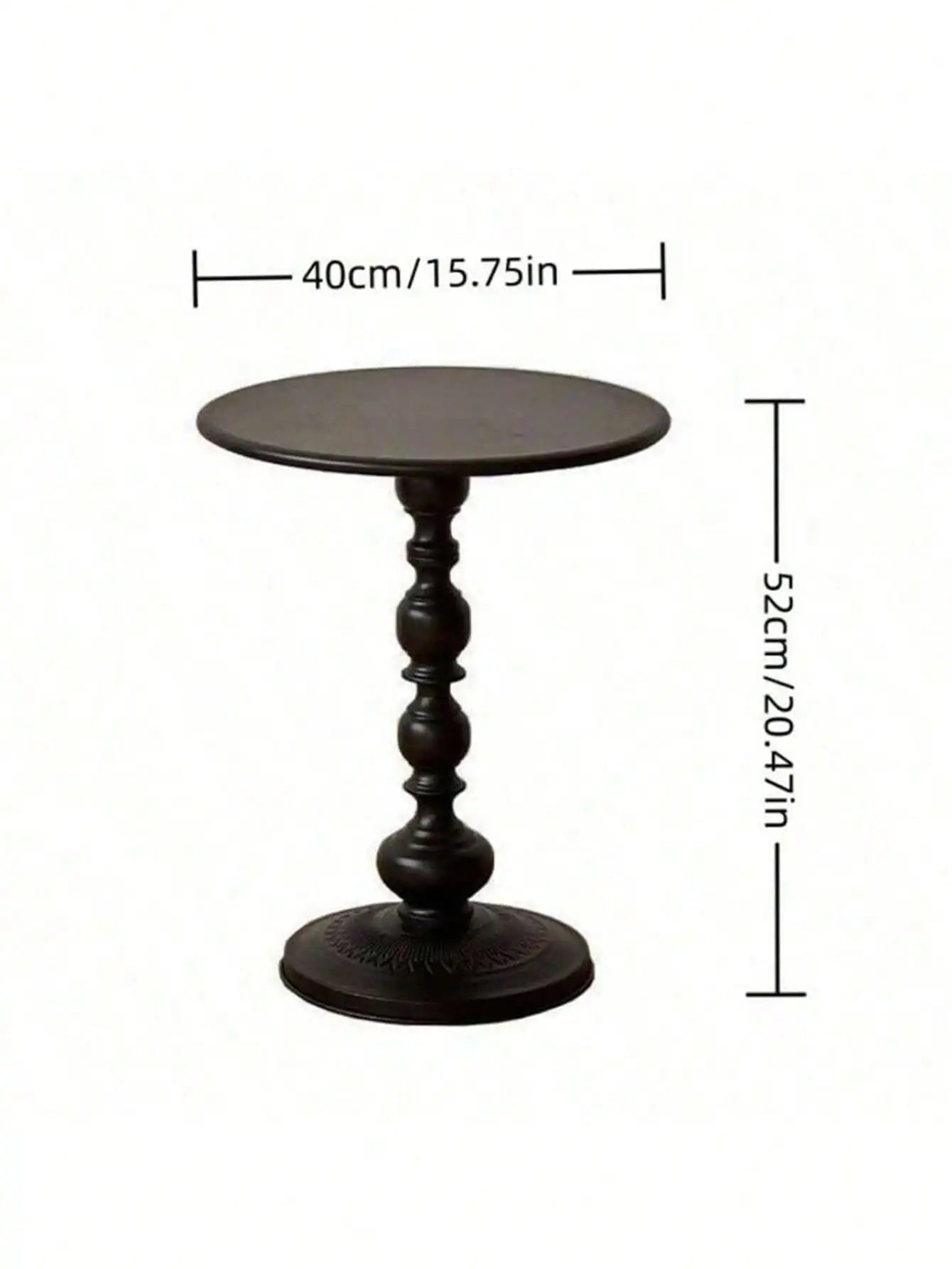 Round Metal Side Table 40cm Vintage Pedestal Coffee Accent Table Living Room – Black