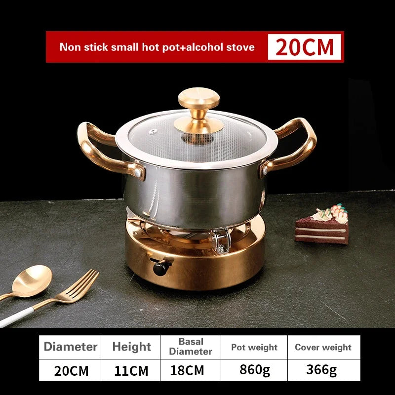 Hot Pot Set 20cm Stainless Steel Soup Pot with Heating Stove and Glass Lid