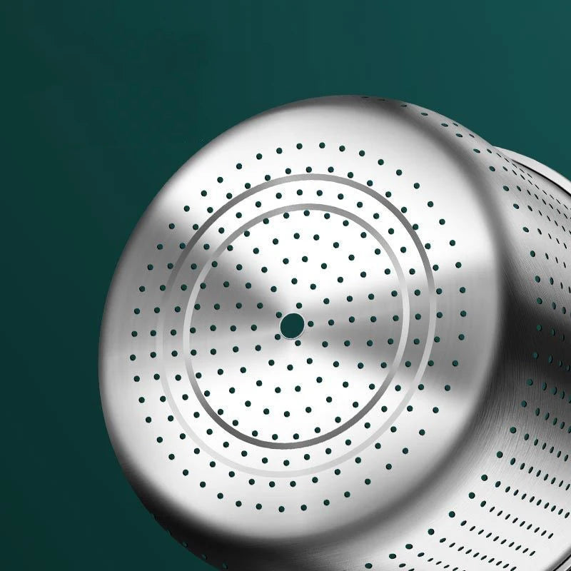 Stainless Steel Salad Spinner with Manual Spin Lid and Removable Drainer Basket