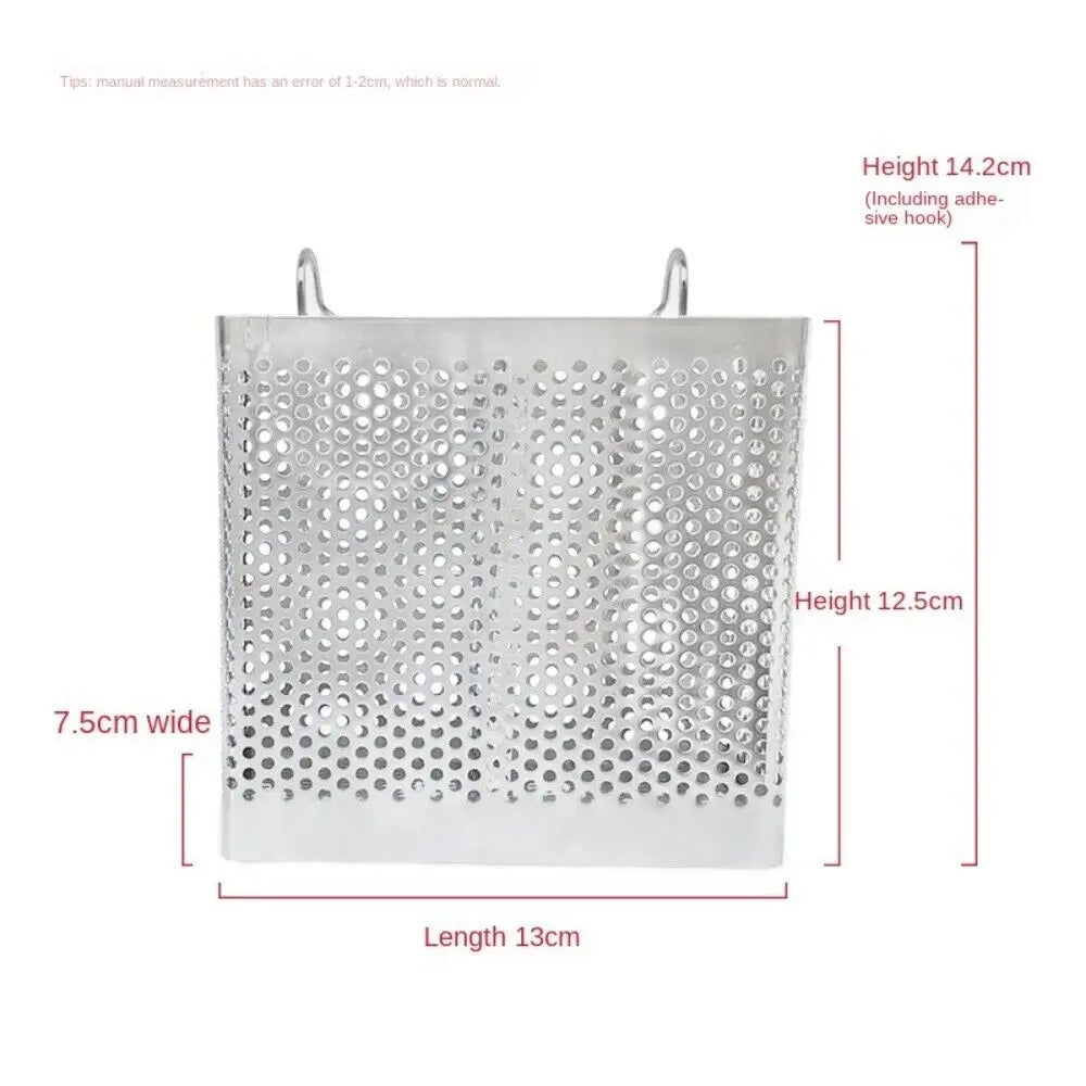 Chopstick Holder Stainless Steel Double Grid Utensil Drainer with Hooks - Silver