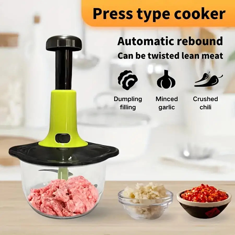 Manual Food Processor Vegetable Garlic Meat Chopper Push Press Kitchen Tool – Red