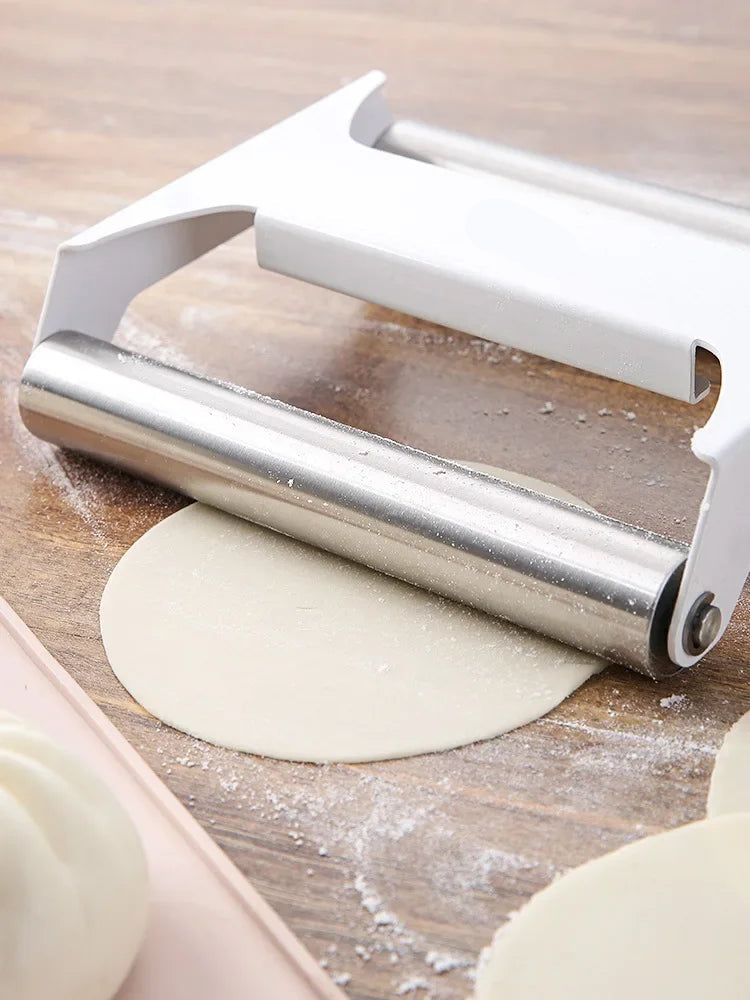 Stainless Steel Dough Roller Pizza and Pastry Rolling Pin Double Roller Baking Tool – White